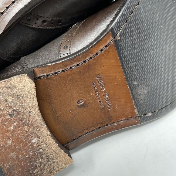 WALL & WATER Shoes Mens 9 Brown Leather Wing-Tip Derby Dress Made In Italy - Picture 14 of 14